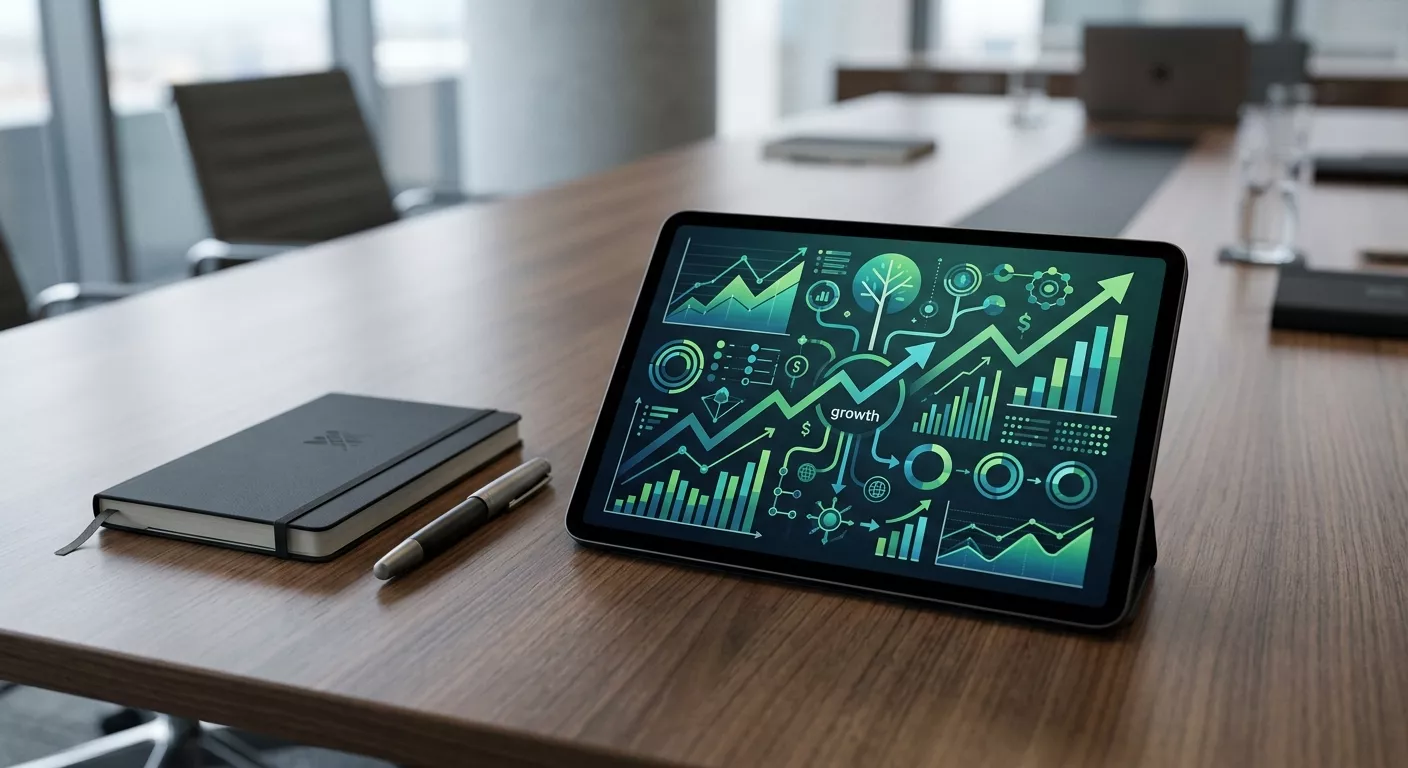 Gráficos de crecimiento estratégico para empresas que aplican innovación y transformación digital.