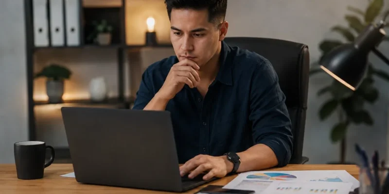 Emprendedor aprendiendo a crear anuncios en fb ads en su computadora.