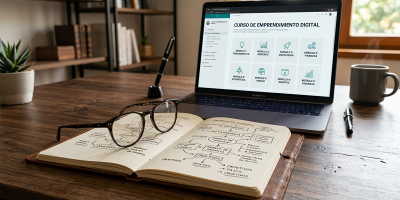 Herramientas de estudio y aprendizaje estratégico que ilustran el compromiso con la capacitacion para emprendedores.